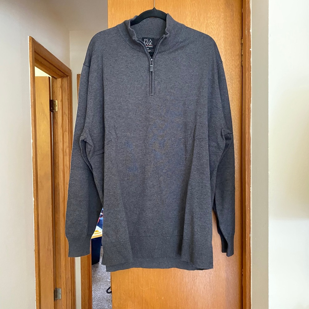 Jos A Bank Pima Cotton Gray Quarter Zip Sweater 2XB Office Normcore Preppy Light - Picture 2 of 4